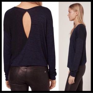 Rag & Bone Long Sleeve Open Back Mia Knit Top in Heathered Navy Blue